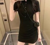 Short Sleeve Buttons Collar Sexy Dress